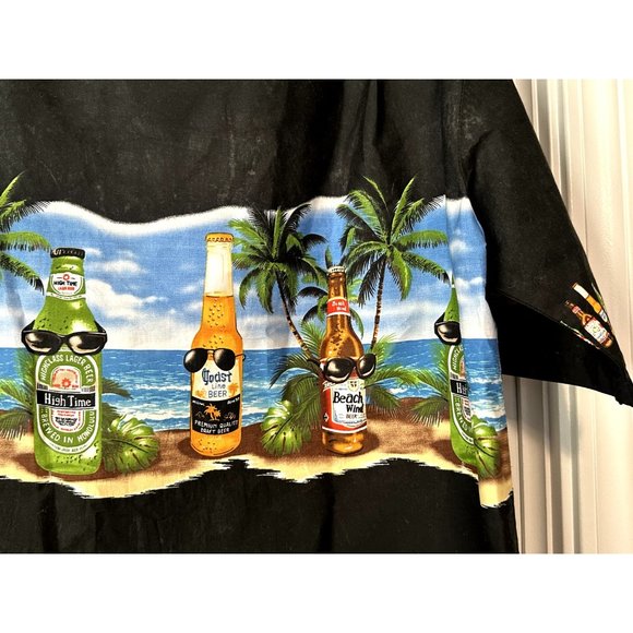 Hawaiian shirt Pacific Legend XL beer bottles palm trees made in Hawaii black - Picture 10 of 16